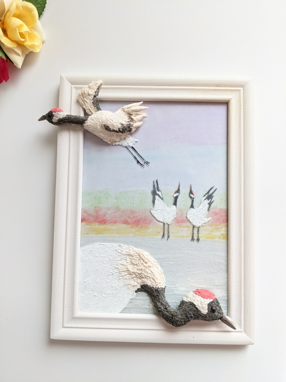 トリックアート風 鶴 フレーム(送料無料) 冬景色 その他インテリア雑貨
