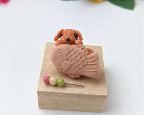 犬樹脂粘土たい焼き トイプードル置物 犬置物 ミニチュア雑貨