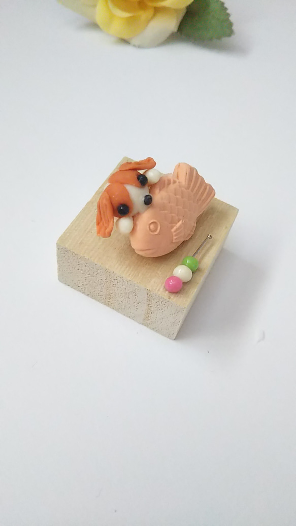 和菓子　たい焼き ミニチュア雑貨 キャバリア置物 犬置物 2枚目の画像