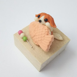 和菓子　たい焼き ミニチュア雑貨 キャバリア置物 犬置物 3枚目の画像