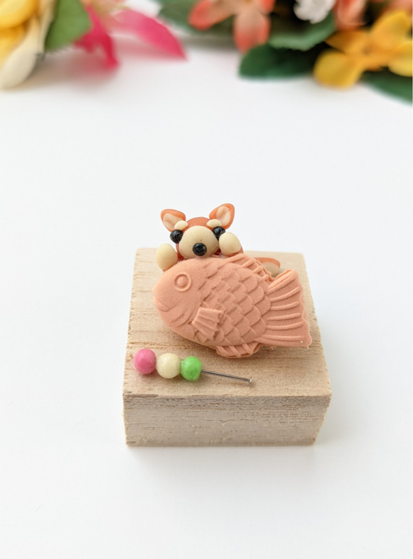 樹脂粘土ミニチュア和菓子 たい焼き ミニチュア雑貨 柴犬 犬 置物