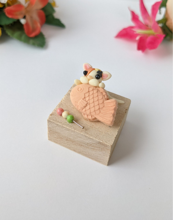 ミニチュア和菓子 たい焼き ねこ人形 ミニチュア雑貨 4　樹脂粘土　猫 2枚目の画像