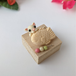 樹脂粘土猫　ミニチュア和菓子 たい焼き 猫人形 ミニチュア雑貨 11 3枚目の画像