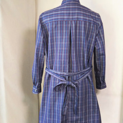 着物リメイク　シャツジャケット　ロング　チェック　ブルーxグレー　シルク 2枚目の画像