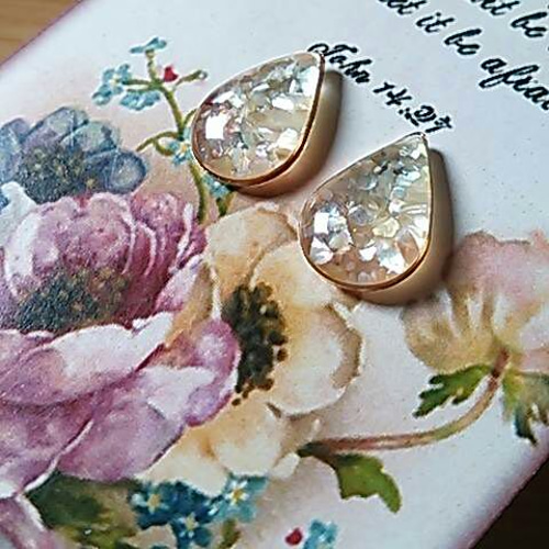 ピアス☆Yクラッシュシェル♪イエローオレンジグラデーションしずく 