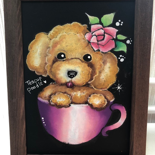 油絵　ちえ　花冠のかわいいトイプードル トイプードルの可愛いチョークアートインテリア♬ フォト
