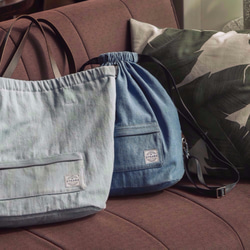 SYNARKウェインバッグ（ライトブルーデニム）2色展開のタンポンと革の細かいディテールテイストのバッグとバックパック 2枚目の画像
