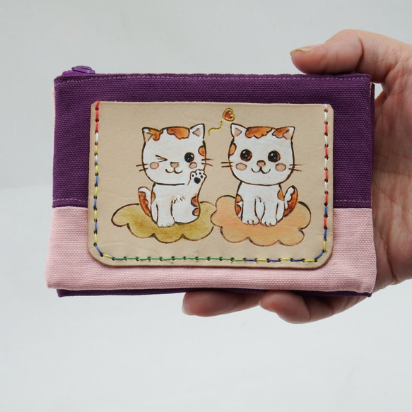 多層皮革酒袋布零錢包最佳拍檔貓星人 第1張的照片
