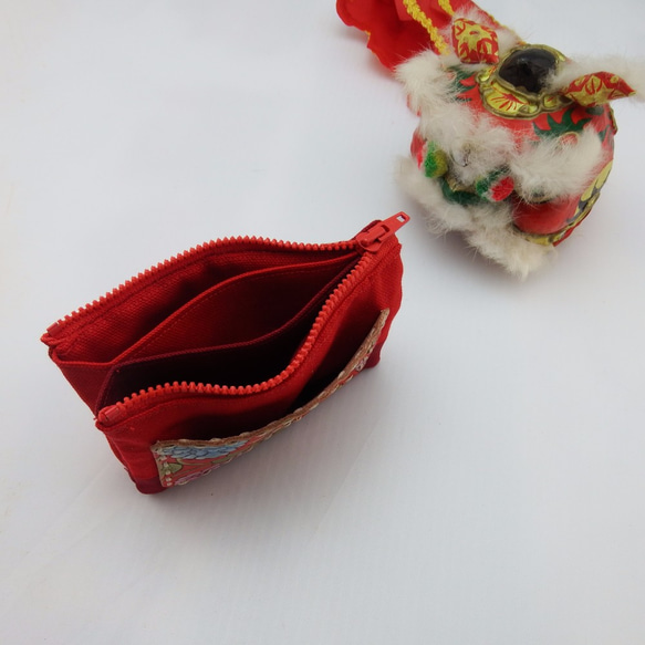 赤い牡丹の花の多層革のワイン袋布財布☆ 3枚目の画像