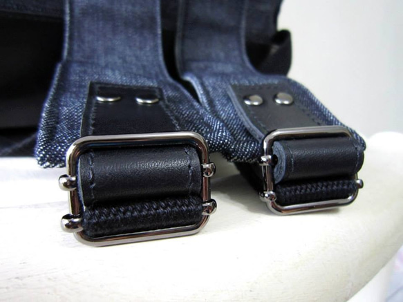 DENIM-Handmade レザー デニム デニム キャンバス フリップ カバー しわ バック/ラップトップ バッグ 9枚目の画像