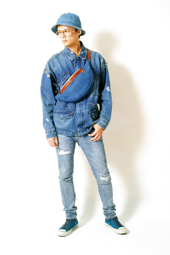 DENIM-ハンドメイドデニムデニムキャンバス斜めバック/ウエストバッグ 2枚目の画像