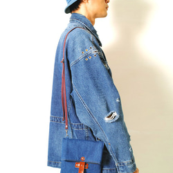 DENIM-ハンドメイドレザーデニムデニムキャンバス折りたたみ式斜めサイドバック/カメラ/収納バッグ 3枚目の画像