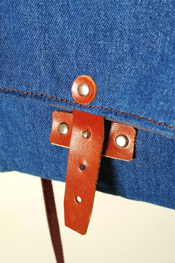 DENIM-ハンドメイドレザーデニムデニムキャンバス折りたたみ式斜めサイドバック/カメラ/収納バッグ 6枚目の画像