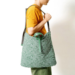 【8折】UNIQUE-手做皮革綠色提織花紋布手提/斜側揹/筆電包 第1張的照片