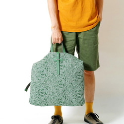 【8折】UNIQUE-手做皮革綠色提織花紋布手提/斜側揹/筆電包 第3張的照片