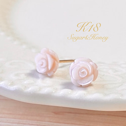 K18 小さな薔薇のピアス petit rose 刻印あり 1枚目の画像