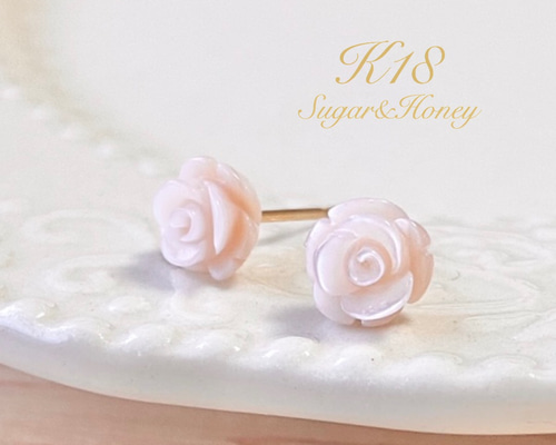 18金 小さな薔薇のピアス petit rose K18刻印あり ピアス（スタッド