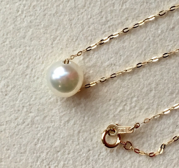 特集掲載☆18金大粒パールあこや真珠のスルーネックレス 8㎜　刻印あり 2枚目の画像