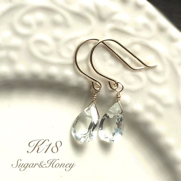 K18】宝石質グリーンアメジストのピアス 刻印あり ピアス（フック