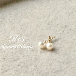 小さなパールの18金ピアス K18刻印あり ピアス（スタッド・一粒