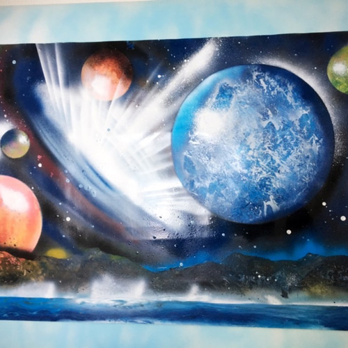 奇跡の瞬間（原画一点物、スプレーアクリル画、白トップフレーム