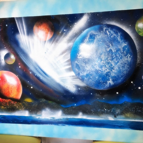 奇跡の瞬間（原画一点物、スプレーアクリル画、白トップフレーム