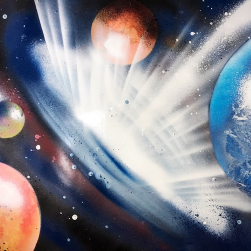 奇跡の瞬間（原画一点物、スプレーアクリル画、白トップフレーム