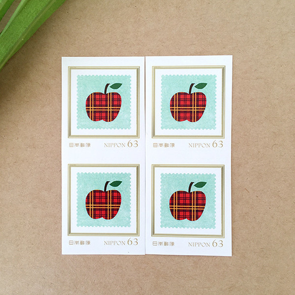リンゴ63円フレーム切手4枚 1枚目の画像