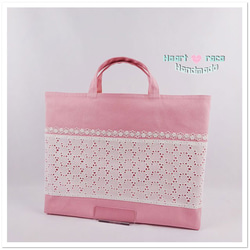 入学 入園グッズ 大きめレッスンバッグ ハート レース 刺繍 女の子