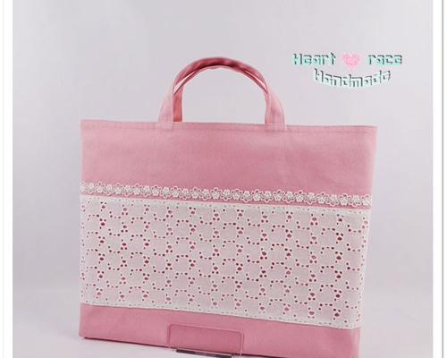 入学 入園グッズ 大きめレッスンバッグ ハート レース 刺繍 女の子
