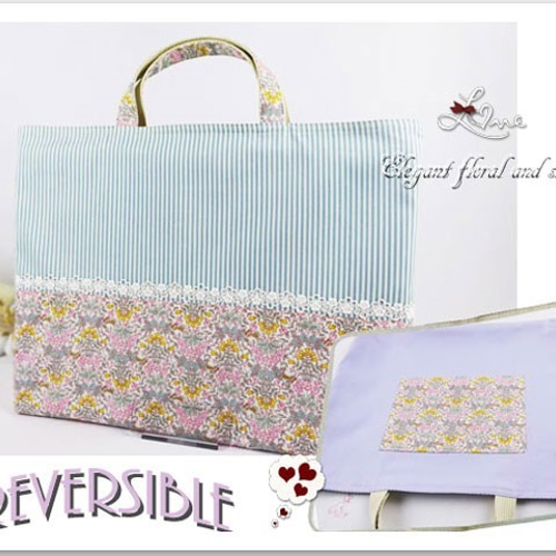 入園 入学 2点セット【 小花 ブルー】大きめ レッスンバッグ 上履き