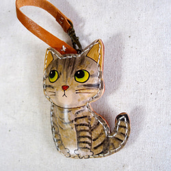 手描き革の猫バッグチャーム　７ 4枚目の画像