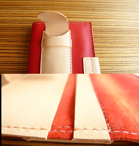 牛革手帳カバーA6サイズ　 赤 5枚目の画像
