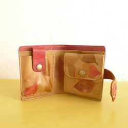 猫の手　二つ折財布　オイルレザー赤 3枚目の画像