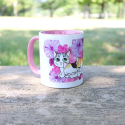 子猫たちと花のマグカップ B /オリジナルイラスト 2枚目の画像