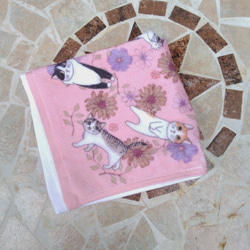再販売ニャンコいっぱいタオルハンカチ　ピンク　オリジナルイラスト 8枚目の画像