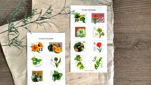 [無色綻放] 南瓜溫室郵票貼紙 2張入16枚 裝飾貼紙 第1張的照片