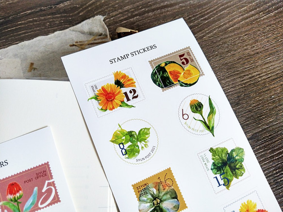 [無色綻放] 南瓜溫室郵票貼紙 2張入16枚 裝飾貼紙 第9張的照片