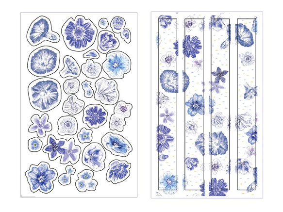 青い花 和紙のステッカー 6枚目の画像