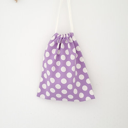 ３点セット子供用 エプロン&三角巾、巾着(ドット柄　紫) 3枚目の画像