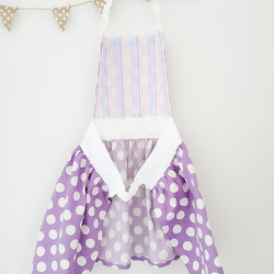 ３点セット子供用 エプロン&三角巾、巾着(ドット柄　紫) 4枚目の画像