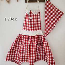 再販]子供用 エプロン(ポケット付き)&三角巾(ｷﾞﾝｶﾞﾑﾁｪｯｸ 赤) 子供服