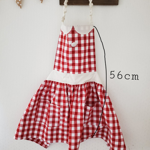 再販]子供用 エプロン(ポケット付き)&三角巾(ｷﾞﾝｶﾞﾑﾁｪｯｸ 赤) 子供服