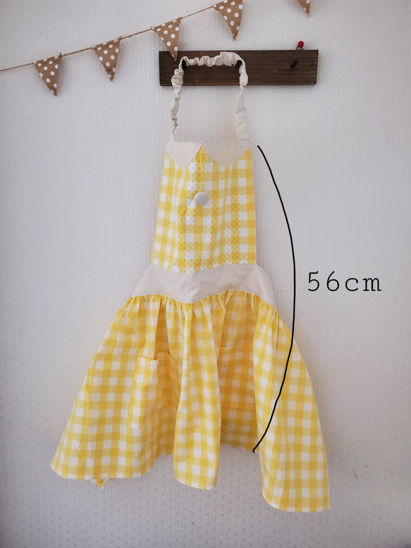 [再販]子供用 エプロン(ポケット付き)&三角巾(ｷﾞﾝｶﾞﾑﾁｪｯｸ 黄) 4枚目の画像