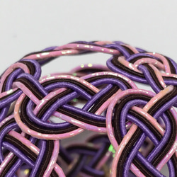 紫×濃茶×パールピンク 水引の髪飾り（Lサイズ） 2枚目の画像