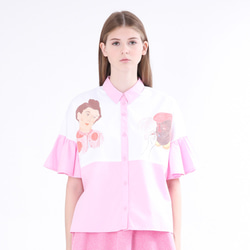 ZIZTAR Miss Two Big Heads Collar Ruffle Shirt 1枚目の画像