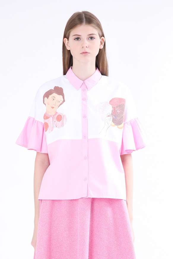 ZIZTAR Miss Two Big Heads Collar Ruffle Shirt 2枚目の画像