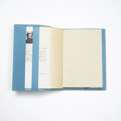 海外小説判- ドイツ製牛革のブックカバー （イエロー・ライトブルー