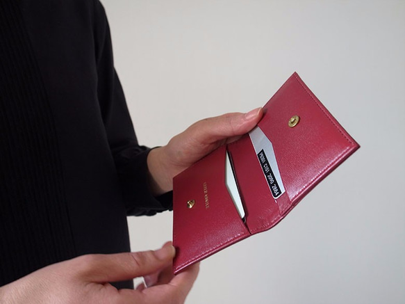 << 残り僅か >>【SALE！】シンプルなカードケース （ミニ財布としても）- Card Case - バーガンディ 2枚目の画像