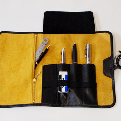 巻物ロールペンケース4本挿し＋ポケット付きbig】付箋消しゴムも挟める